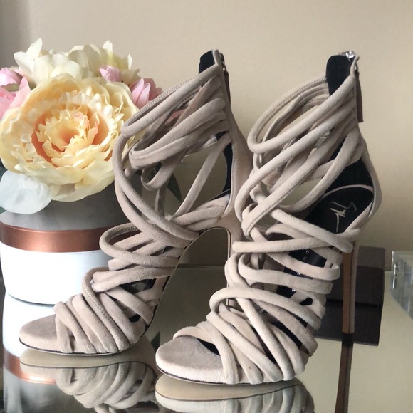 Brand New Giuseppe Zanotti Strappy Suede 110mm Sandals Heels Blush - Picture 4 of 12